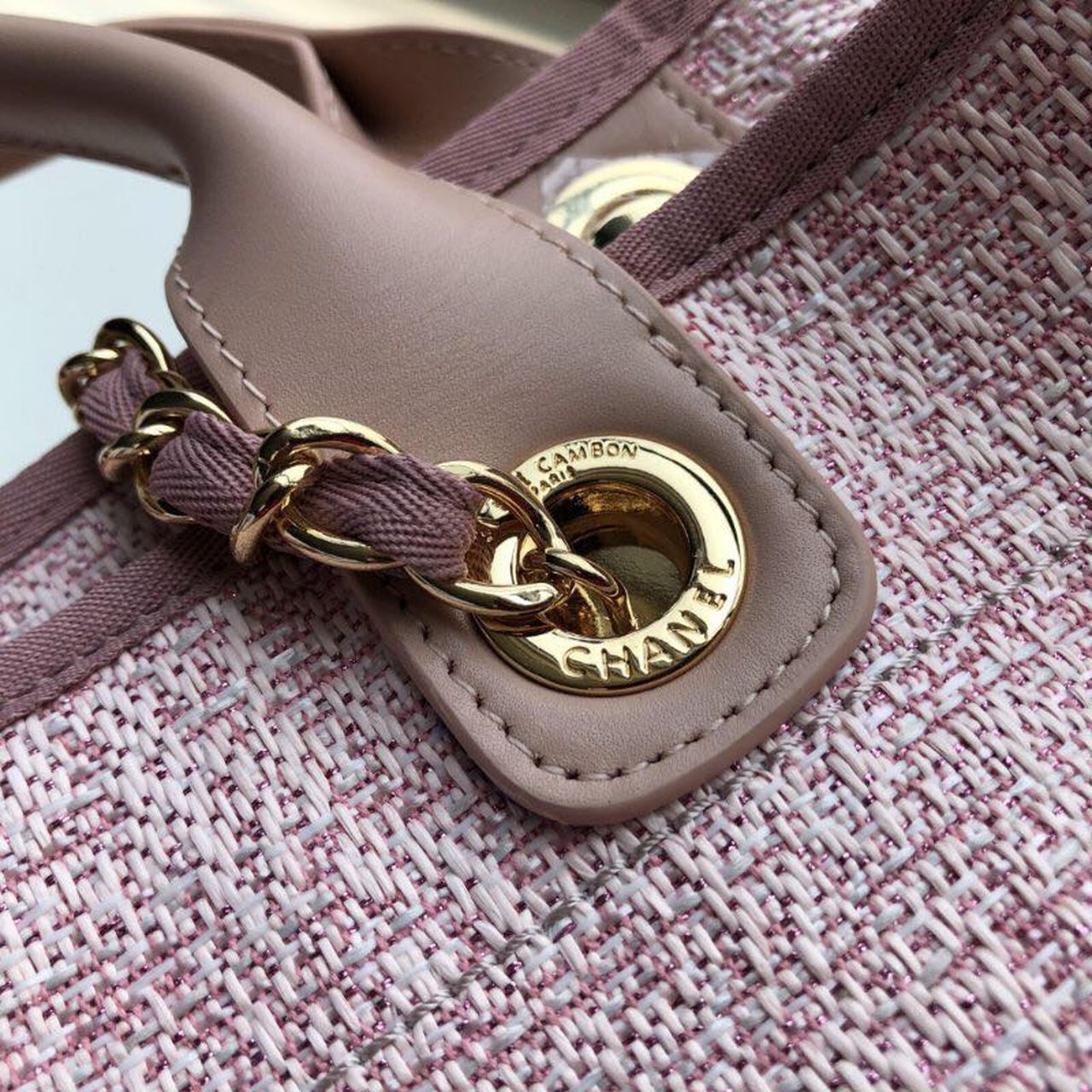 Chanel Deauville Tote 38cm Raffia Canvas Bag Fall/Winter Collection Dusty Pink/White – product image 10