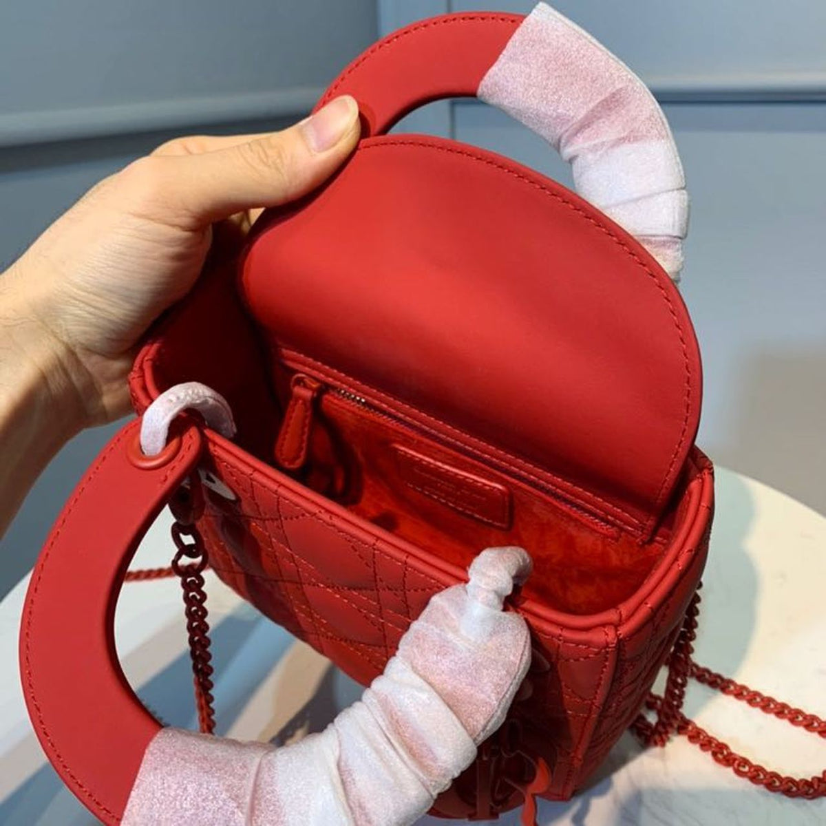 Christian Dior Mini Lady Dior Bag 18cm with Chain Matte Hardware Lambskin Leather Spring/Summer Collection, Red – product…