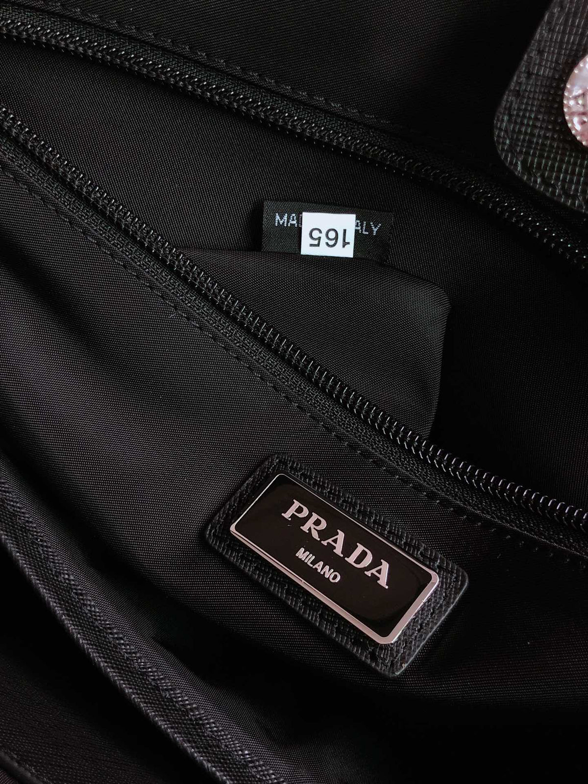 Tote Bag 38 in Black Re-nylon and Saffiano Leather Trim