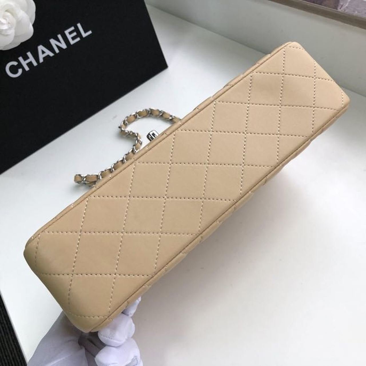 Chanel Classic Flap Bag 30cm Silver Hardware Lambskin Leather Spring/Summer Collection Beige – product image 10