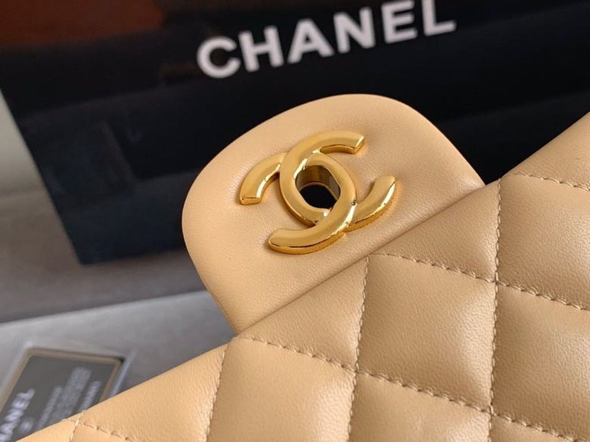 Chanel Classic Flap Bag 25cm Silver Hardware Lambskin Leather Spring/Summer Collection Beige – product image 6