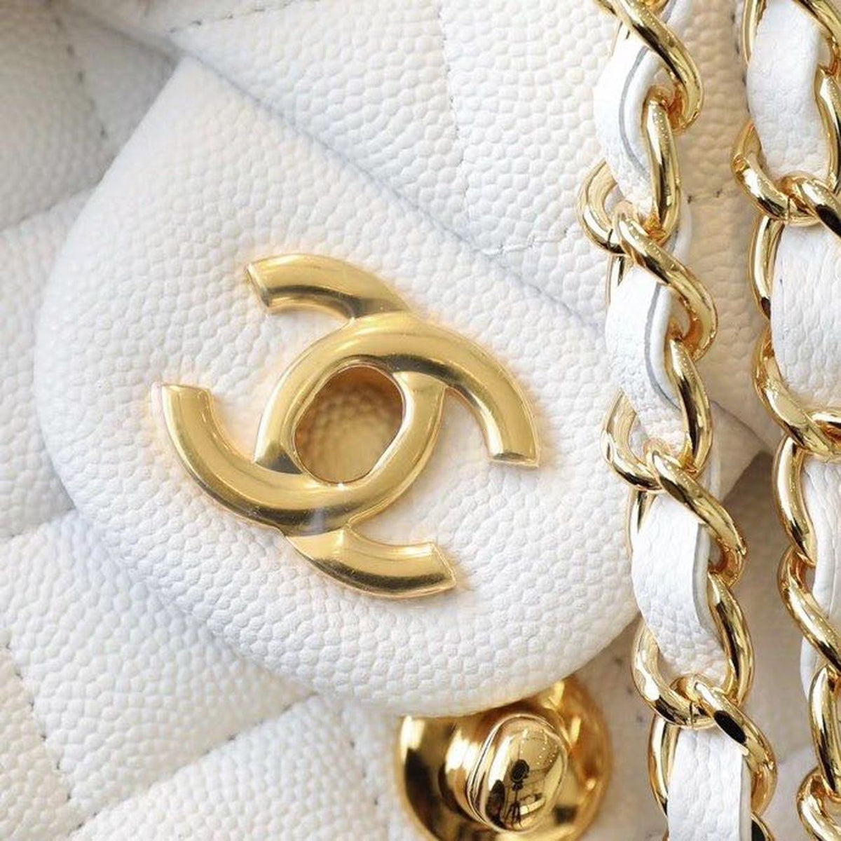 Chanel Classic Mini Flap Bag 17cm Gold Hardware Caviar Leather Spring/Summer Collection White – product image 10