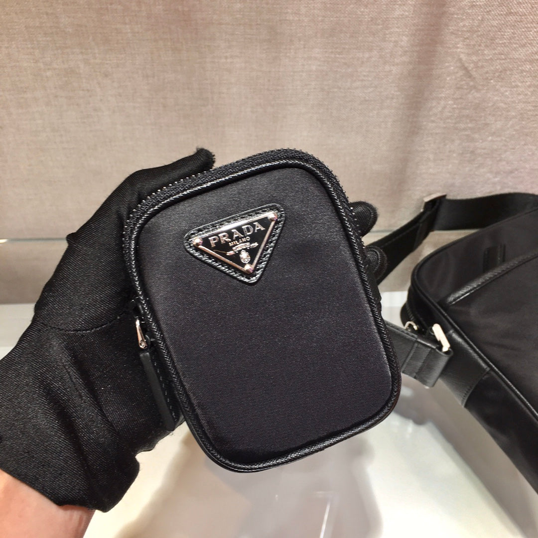 Crossbody Bag 20 in Black Re-nylon and Saffiano Leather Trim