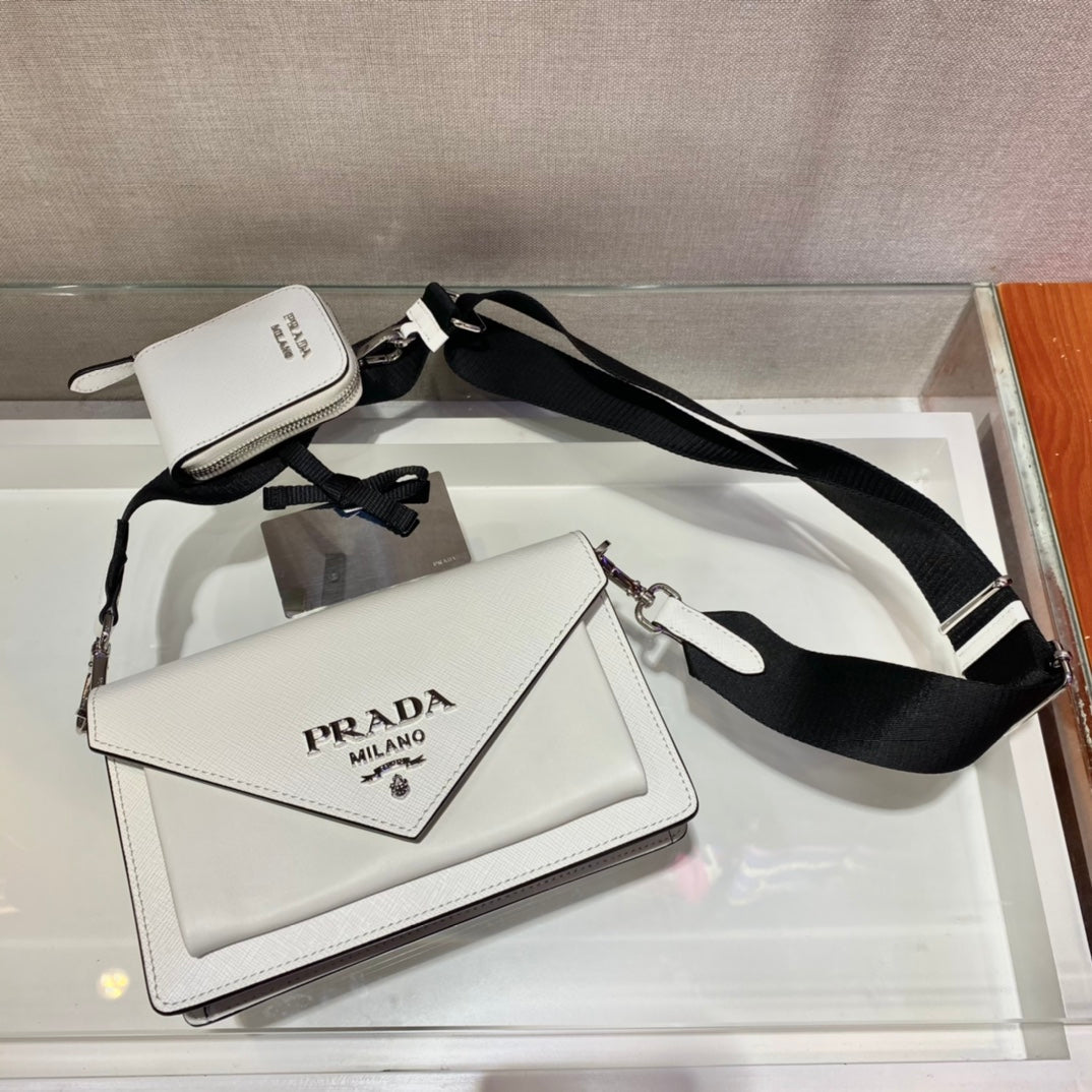 Envelope Flap Bag 20 in White Saffiano Leather