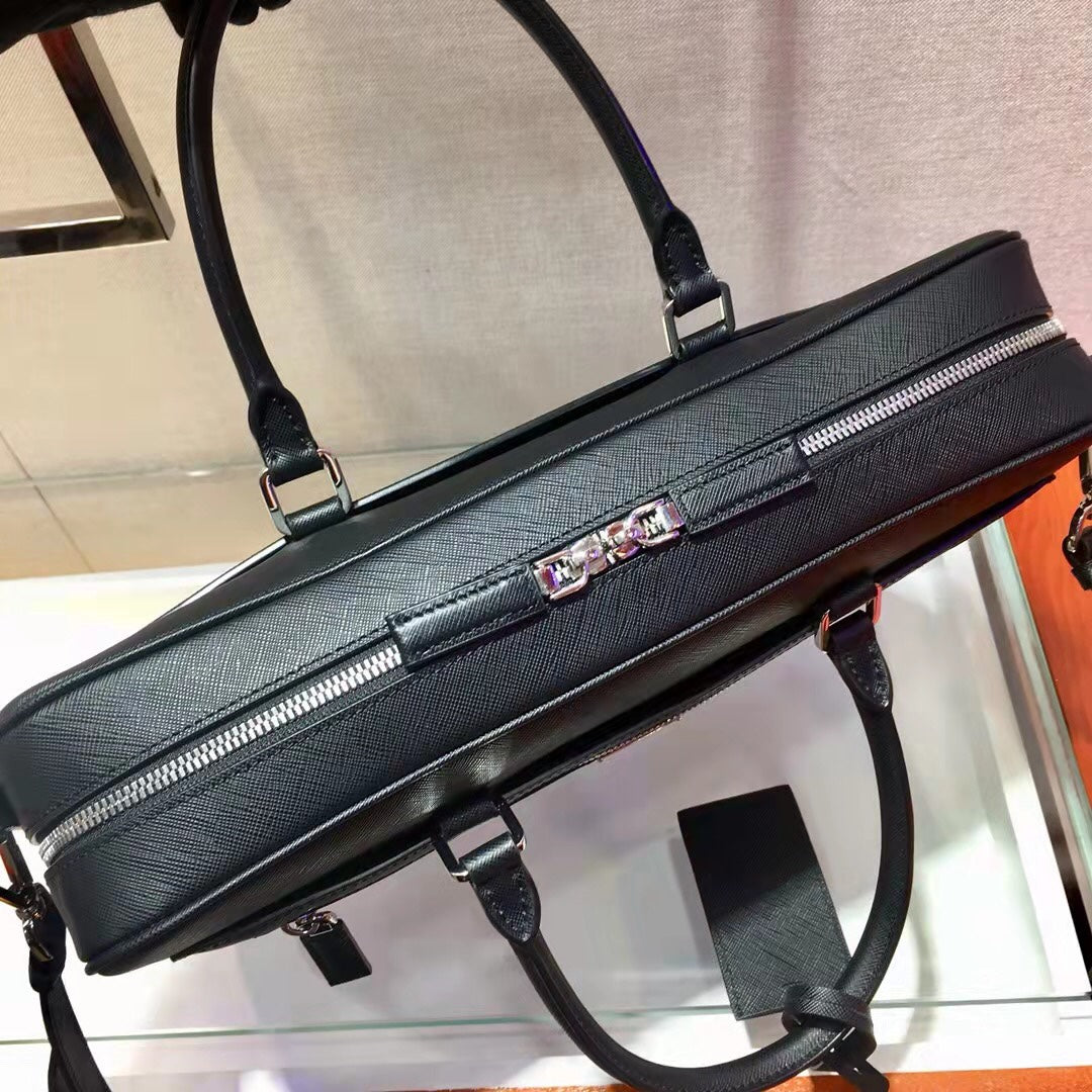Pra 38 Briefcase in Black Saffiano Leather