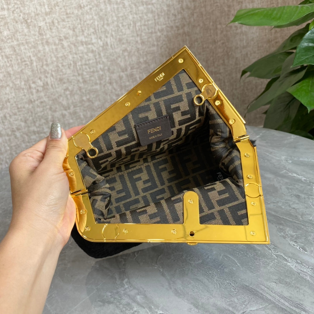 Fend First Mini 26 Bag in Black Wool with Gold Hardware