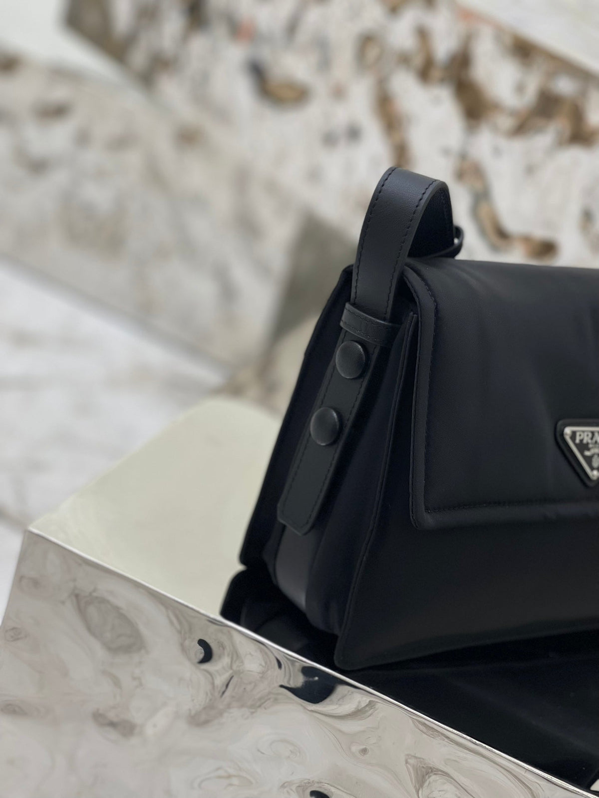 Pra Cini 23 Medium Bag in Black Re-nylon with Strap