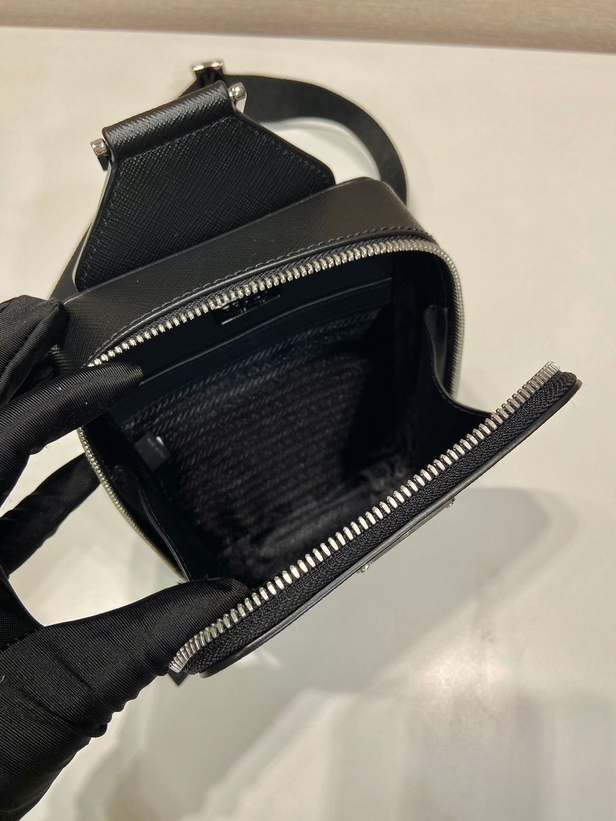 Chest Bag 20 in Black Saffiano Leather