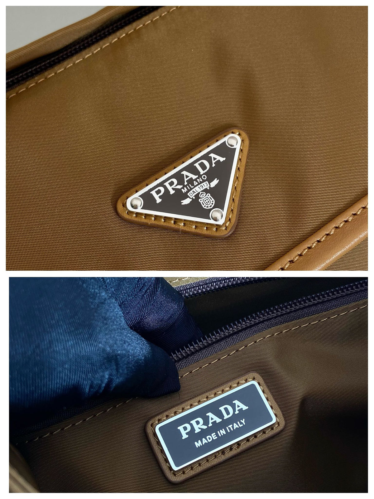 Small Flap Bag 20 in Cider Brown Re-nylon and Calfskin Trim