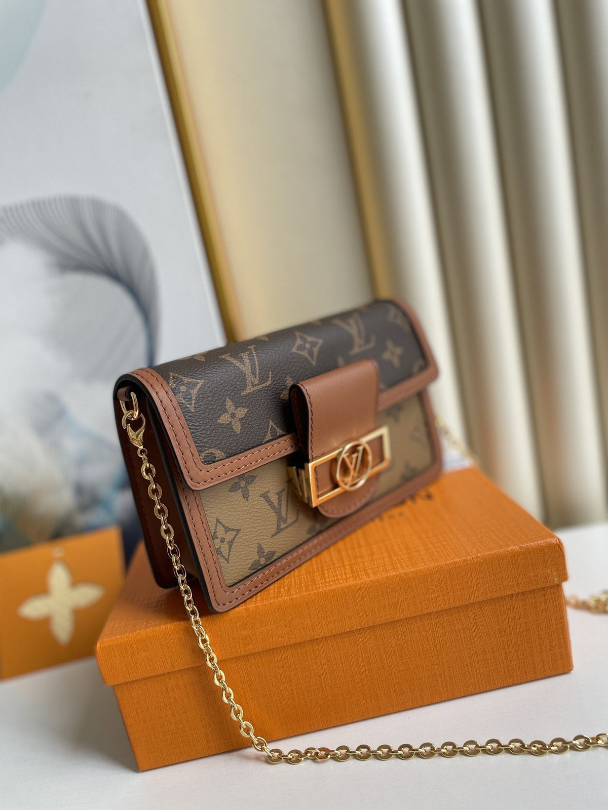 Louis Vuitton Dauphine Chain Wallet Combines Monogram And Monogram Reverse Canvas By Nicolas Ghesquière For Women, Women’s…