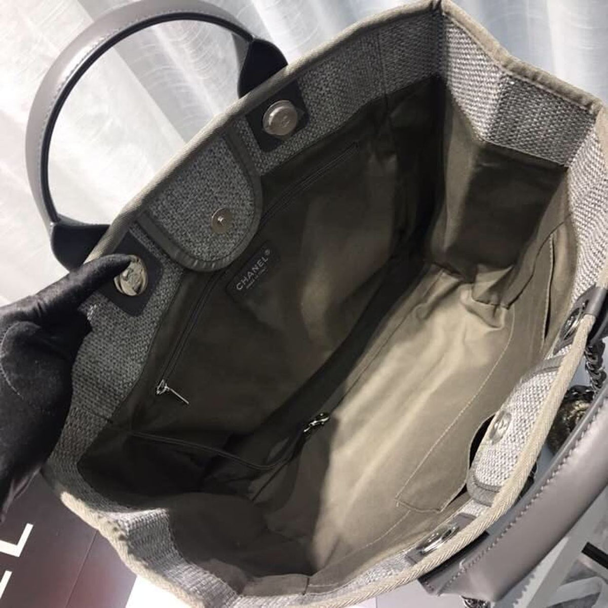 Chanel Deauville Tote 38cm Canvas Bag Spring/Summer Collection, Light Grey/Dark Grey/Multi – product image 10