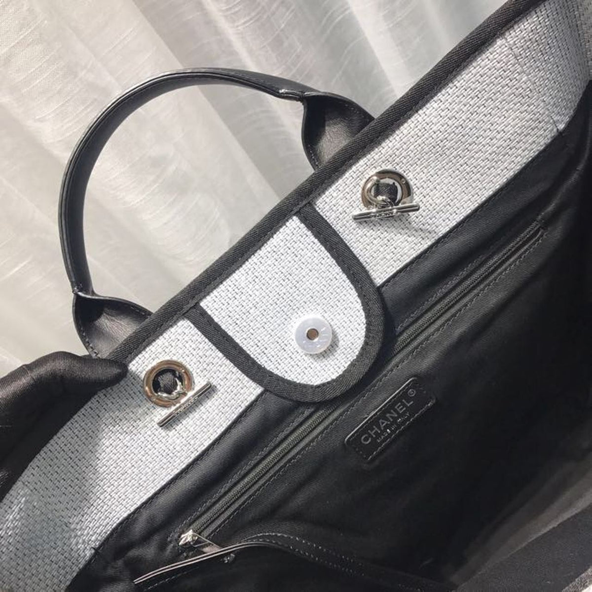 Chanel Deauville Tote 38cm Canvas Bag Spring/Summer Collection Light Grey/Black/Multi – product image 10