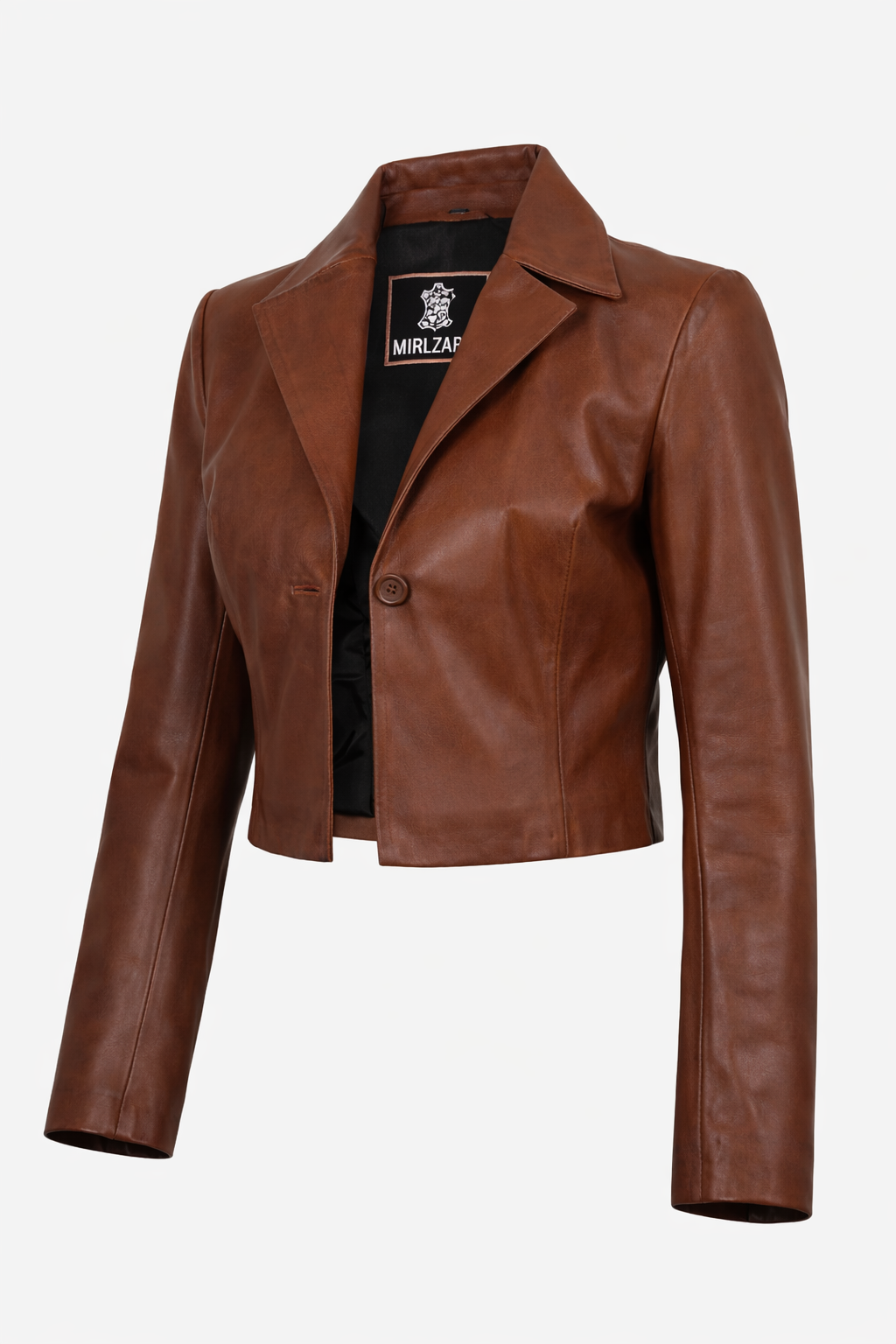 Women’s Cognac Brown Single-Button Cropped Leather Jacket | Jacketcart