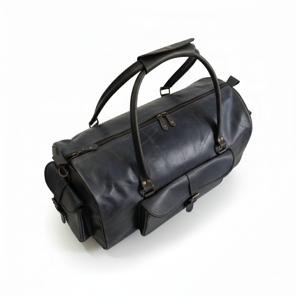 Jacketcart Black Full-Grain Leather Duffel Bag – Premium Men’s Travel & Gym Holdall