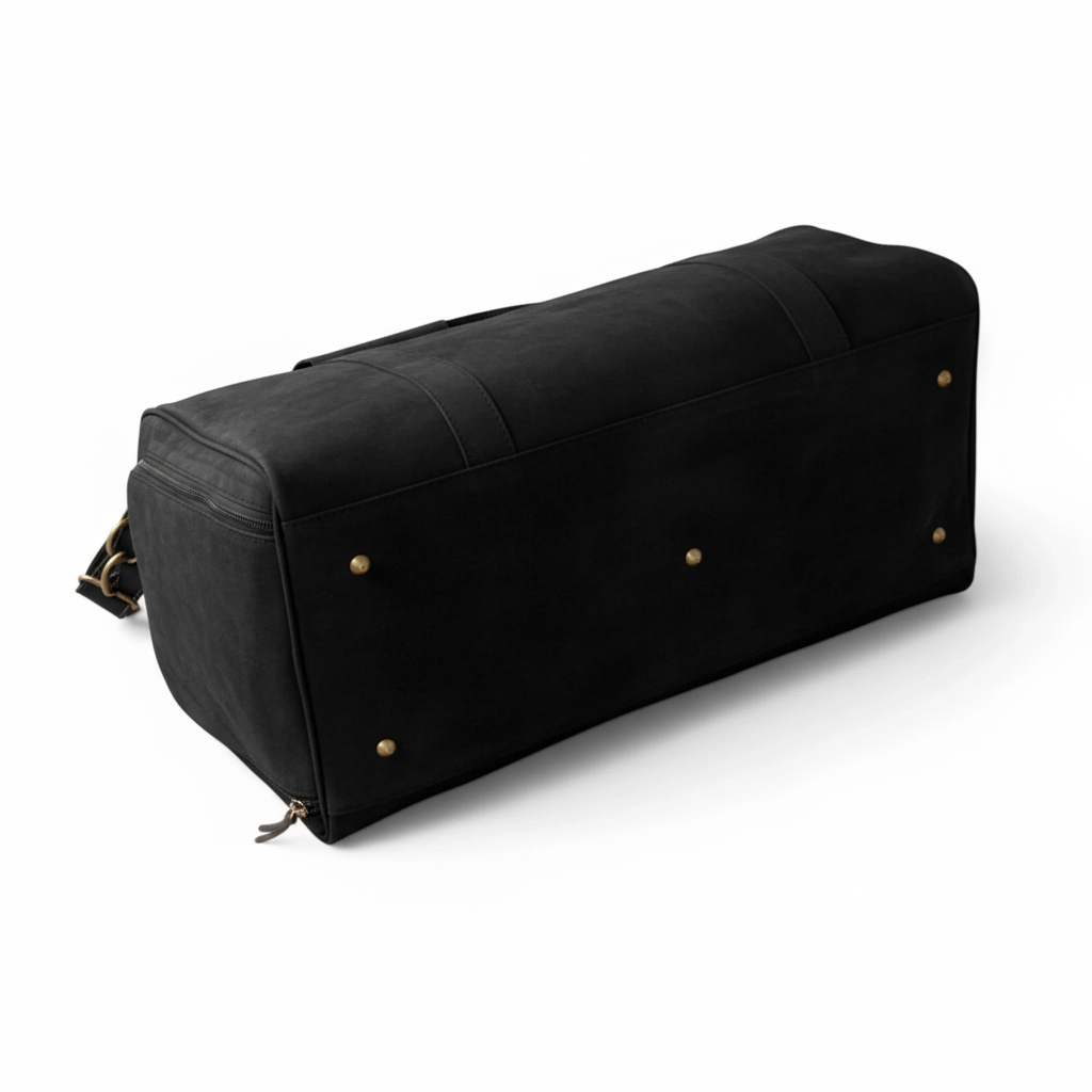 Jacketcart Black Leather Duffel Bag with Shoe Compartment