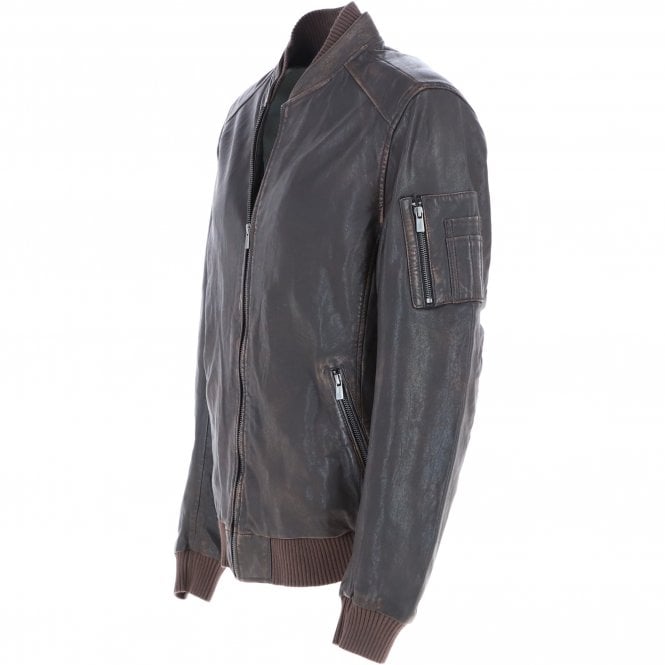 Jacketcart Men’s Coffee Brown Vintage Leather Bomber Jacket