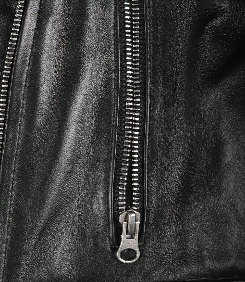 Jacketcart Women’s Cropped Black Lambskin Leather Biker Jacket – Slim Moto Fit