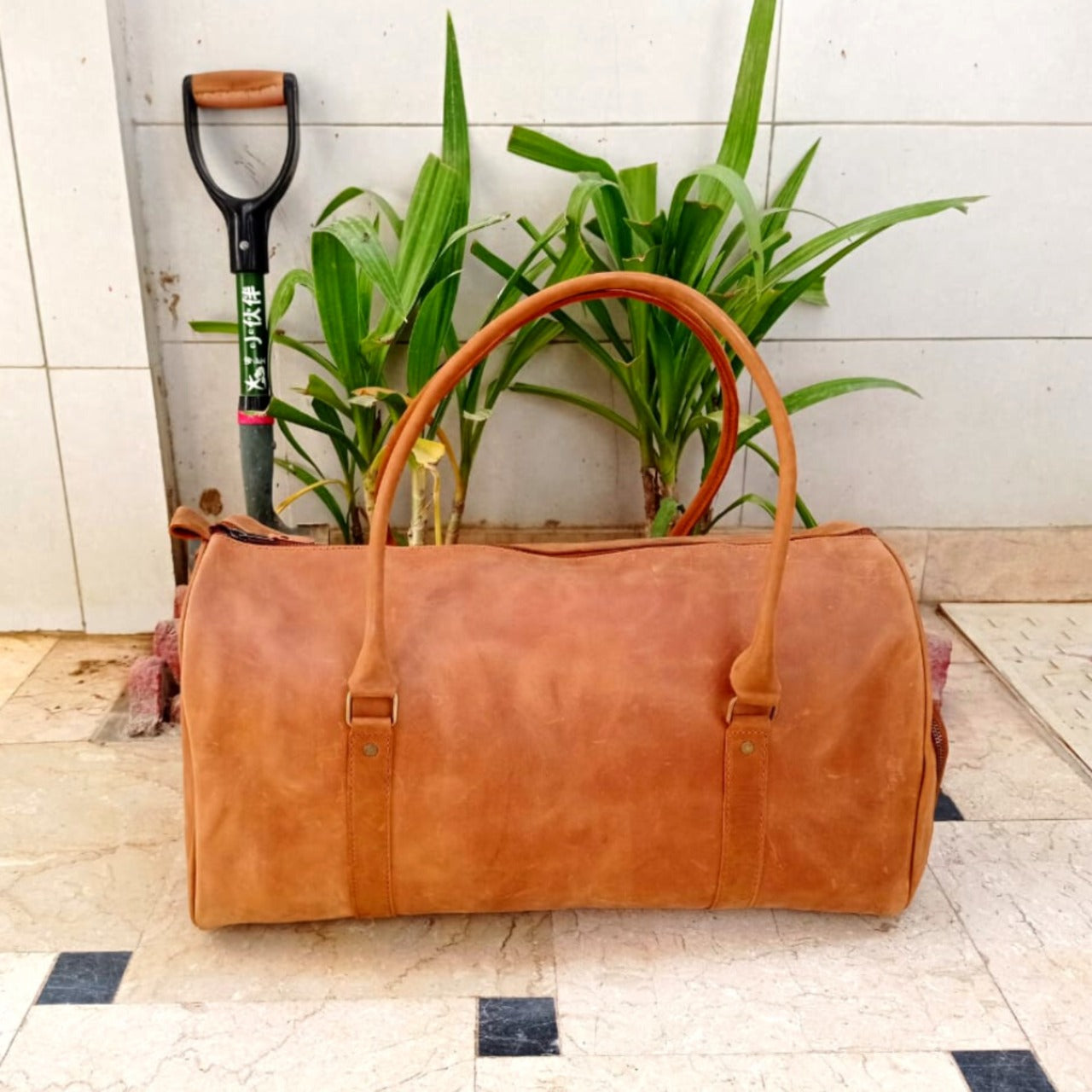 Tan Full-Grain Leather Duffel Bag with Shoe Compartment – Jacketcart