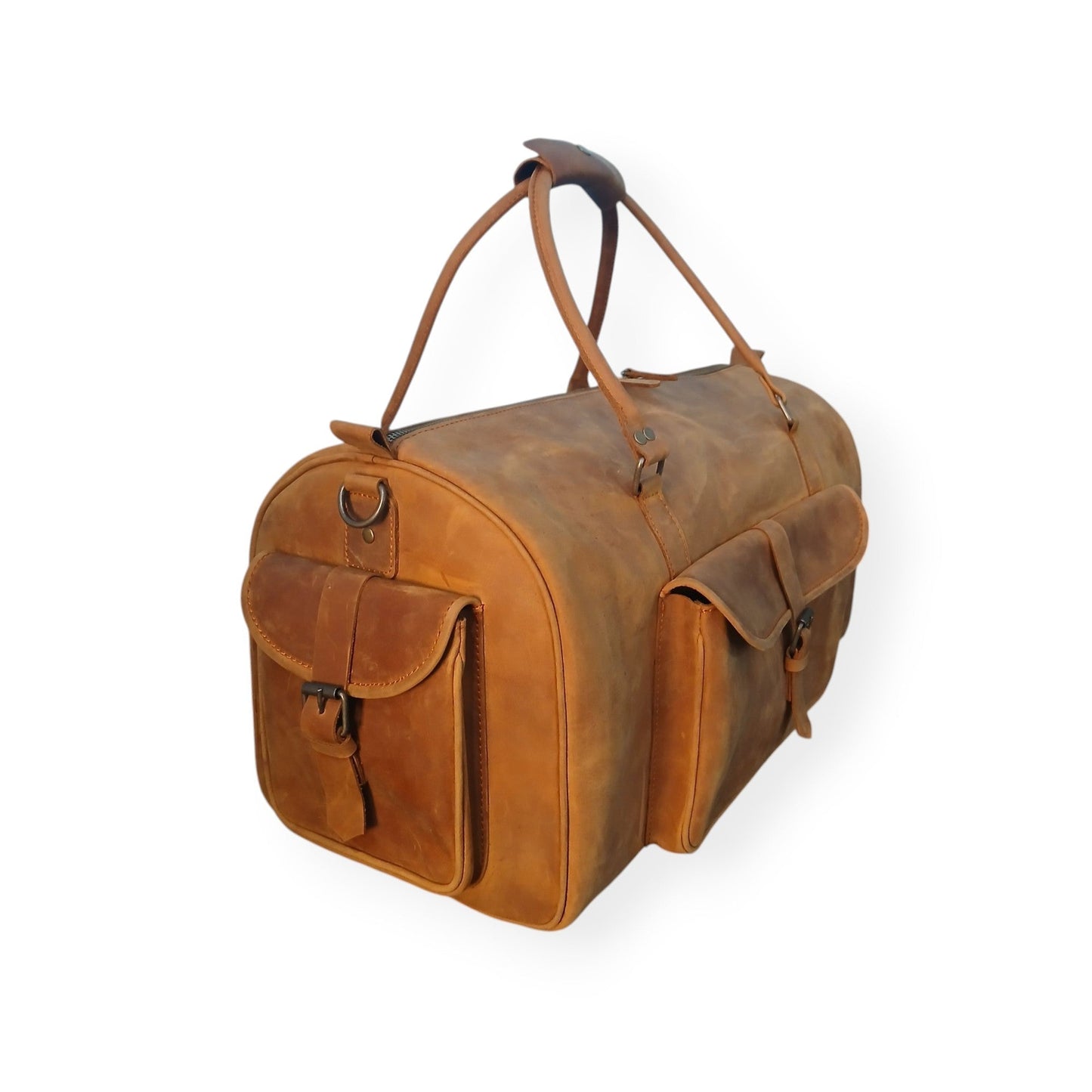 Jacketcart Tan Leather Travel Duffel Bag