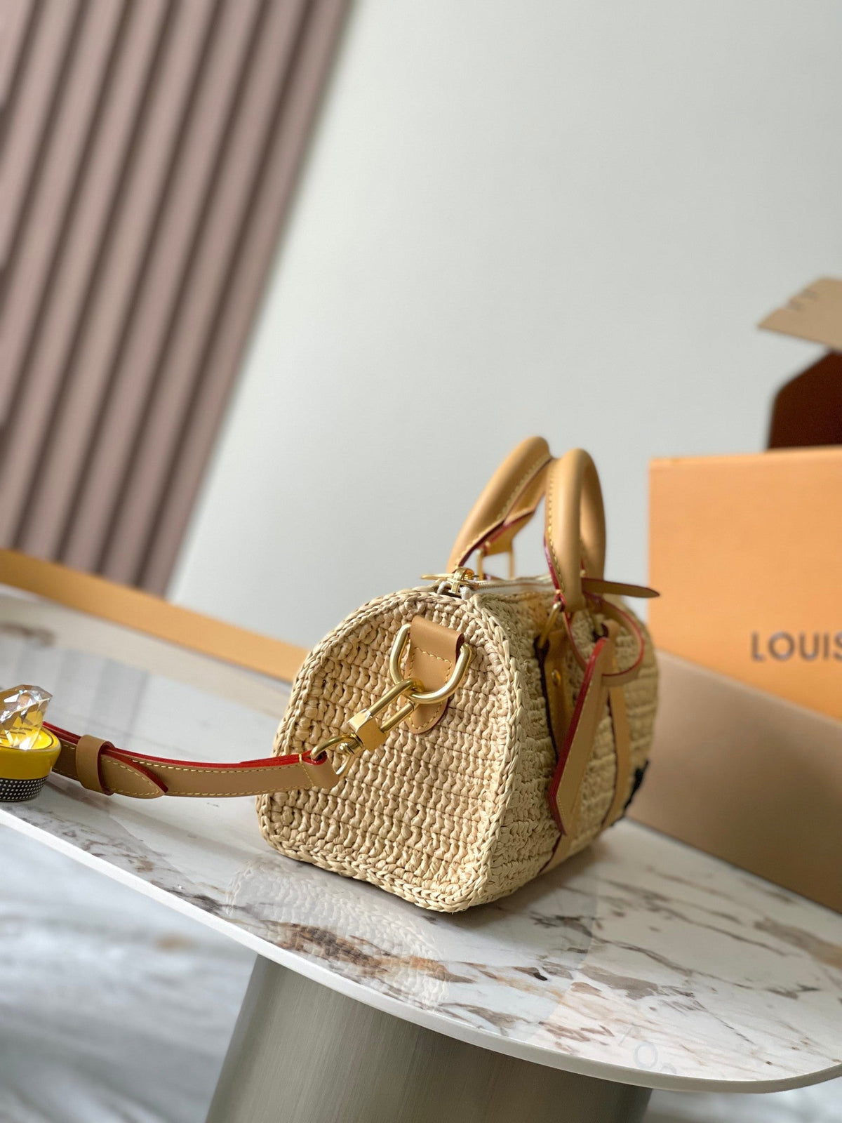 Keepall Bandoulière 25 in Beige Crocheted Raffia and Calfskin Trim