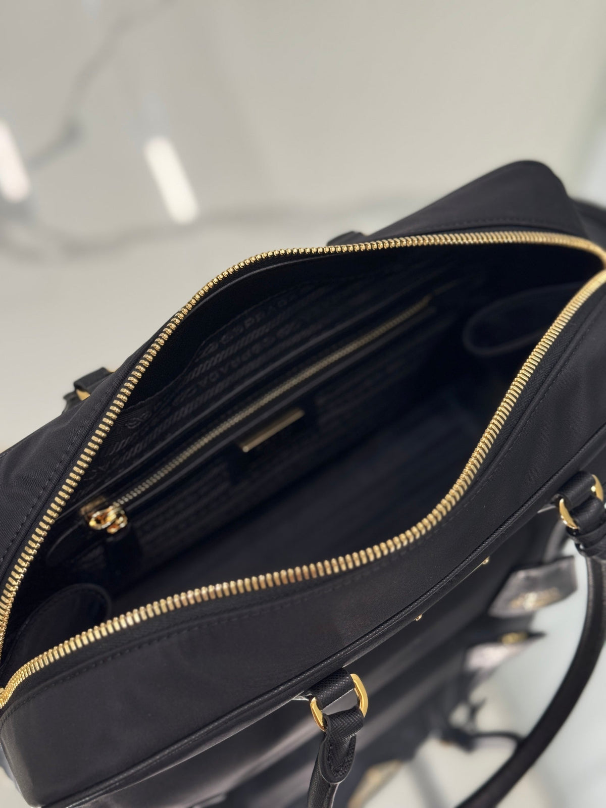 Large Top Handle Bag 35 in Black Nylon and Calfskin Trim