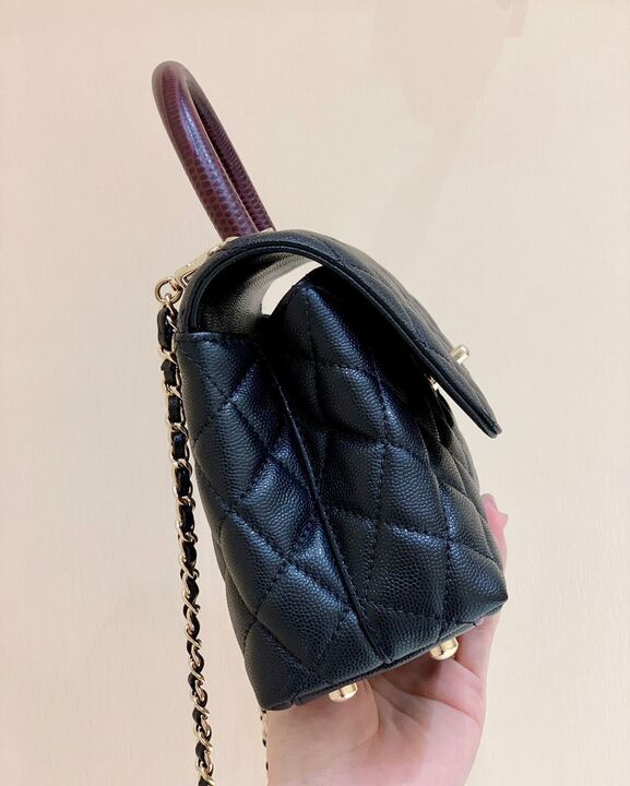 Chanel Coco Handle Quilted Lizard Handle Bag 24cm Caviar Leather Gold Hardware Spring/Summer Act 1 Collection Black –…