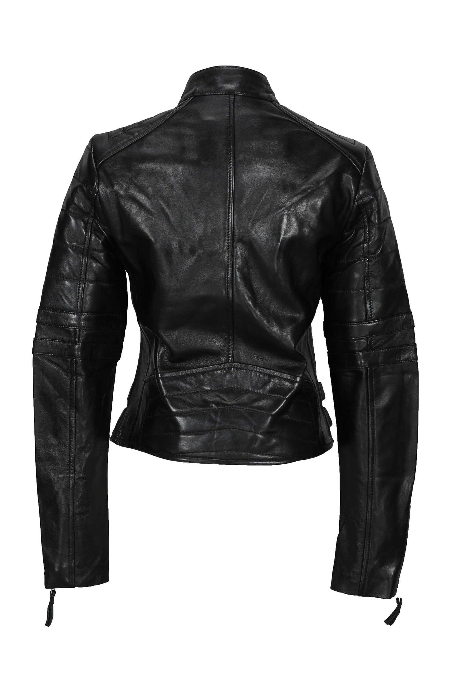 Jacketcart Women’s Black Leather Slim Fit Jacket with Buckle Detail