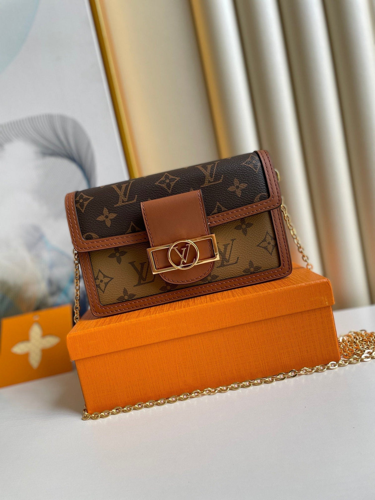 Louis Vuitton Dauphine Chain Wallet Combines Monogram And Monogram Reverse Canvas By Nicolas Ghesquière For Women, Women’s…