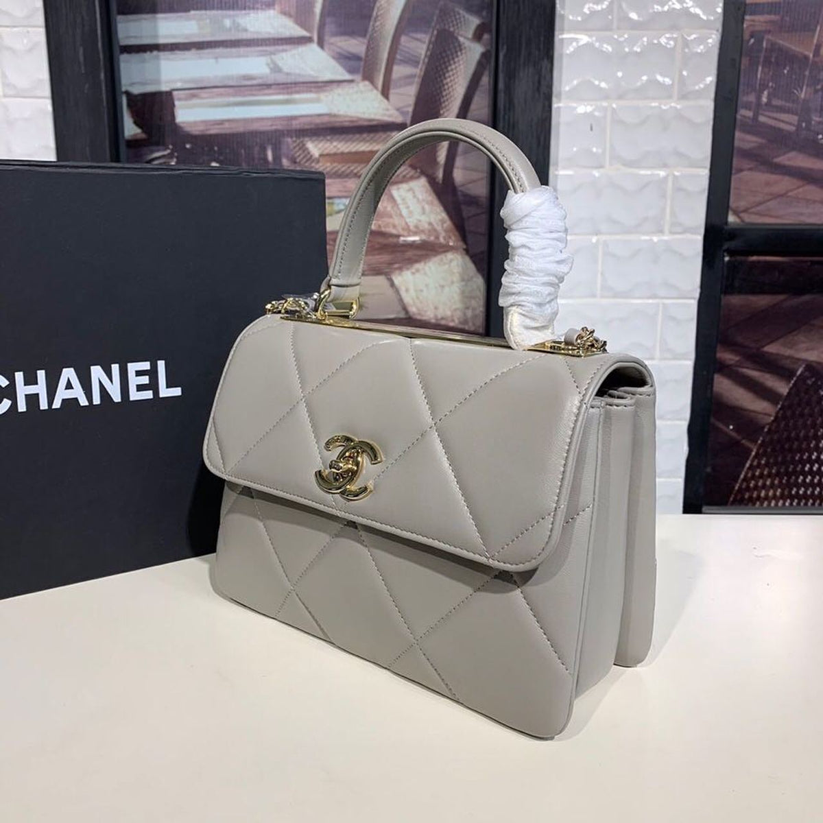 Chanel Trendy CC Maxi Top Handle Bag 25cm Lambskin Leather Fall/Winter Act 1 Collection Grey – product image 6
