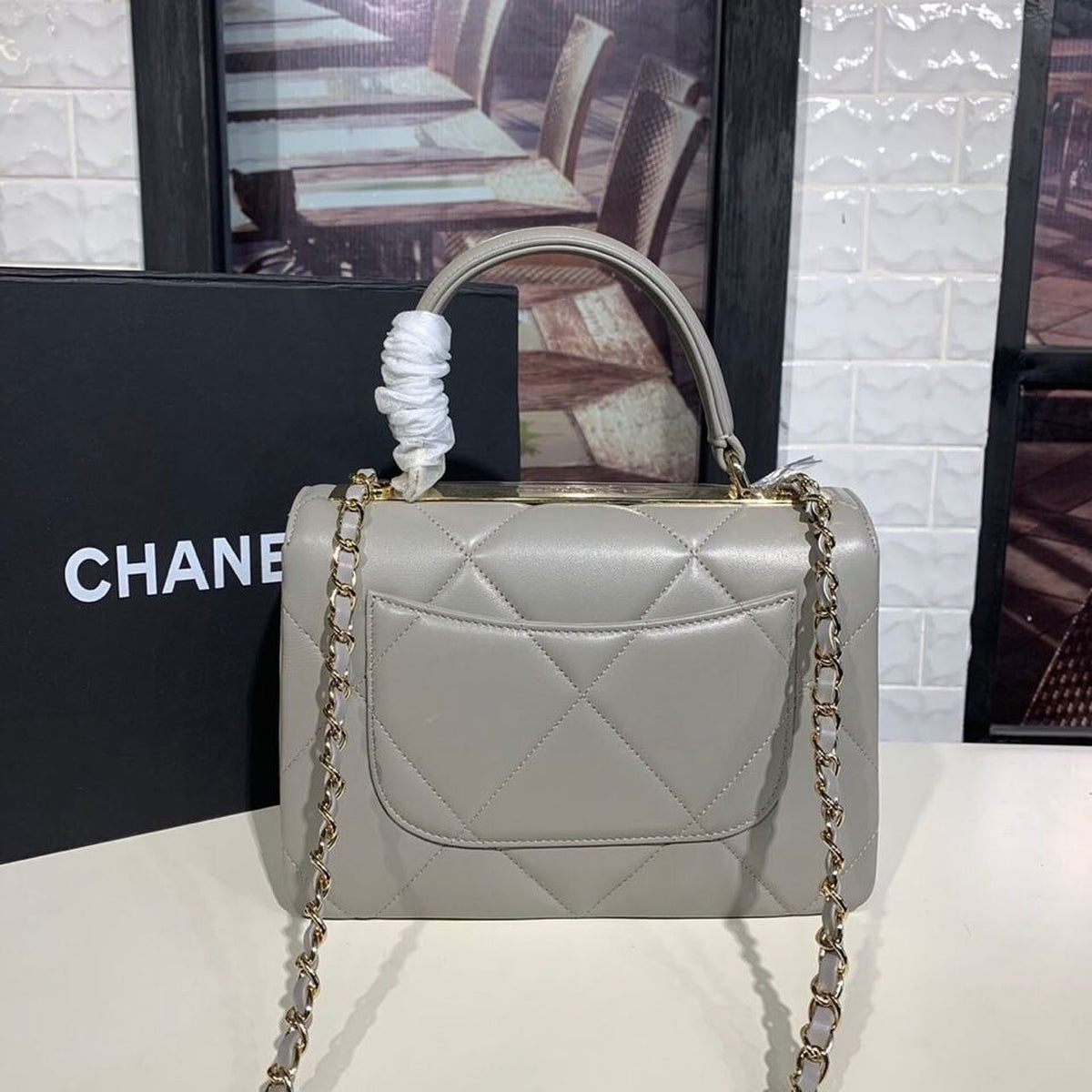 Chanel Trendy CC Maxi Top Handle Bag 25cm Lambskin Leather Fall/Winter Act 1 Collection Grey – product image 5