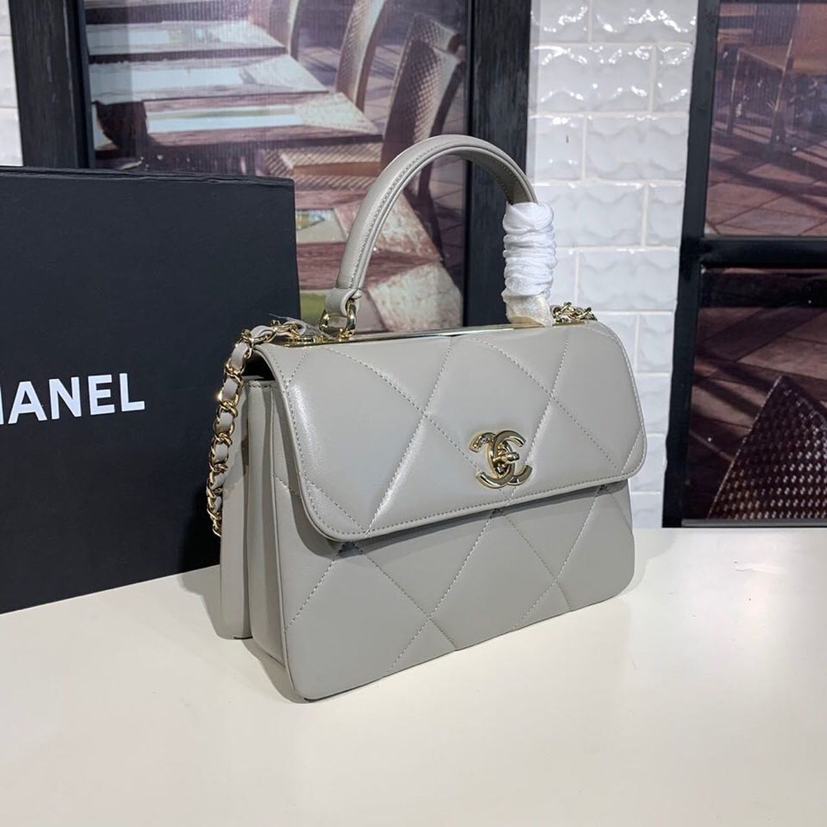 Chanel Trendy CC Maxi Top Handle Bag 25cm Lambskin Leather Fall/Winter Act 1 Collection Grey – product image 3