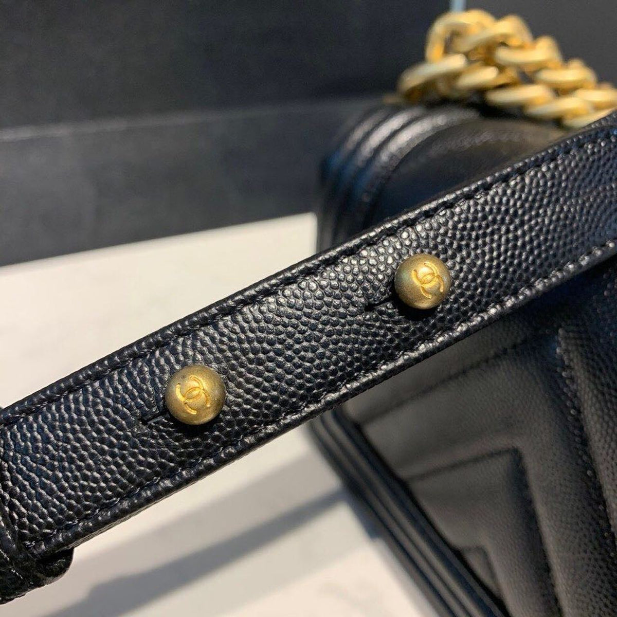 Chanel Chevron Boy Bag 20cm Caviar Leather Antique Gold Hardware Fall/Winter Act 1 Collection Black – product image 9