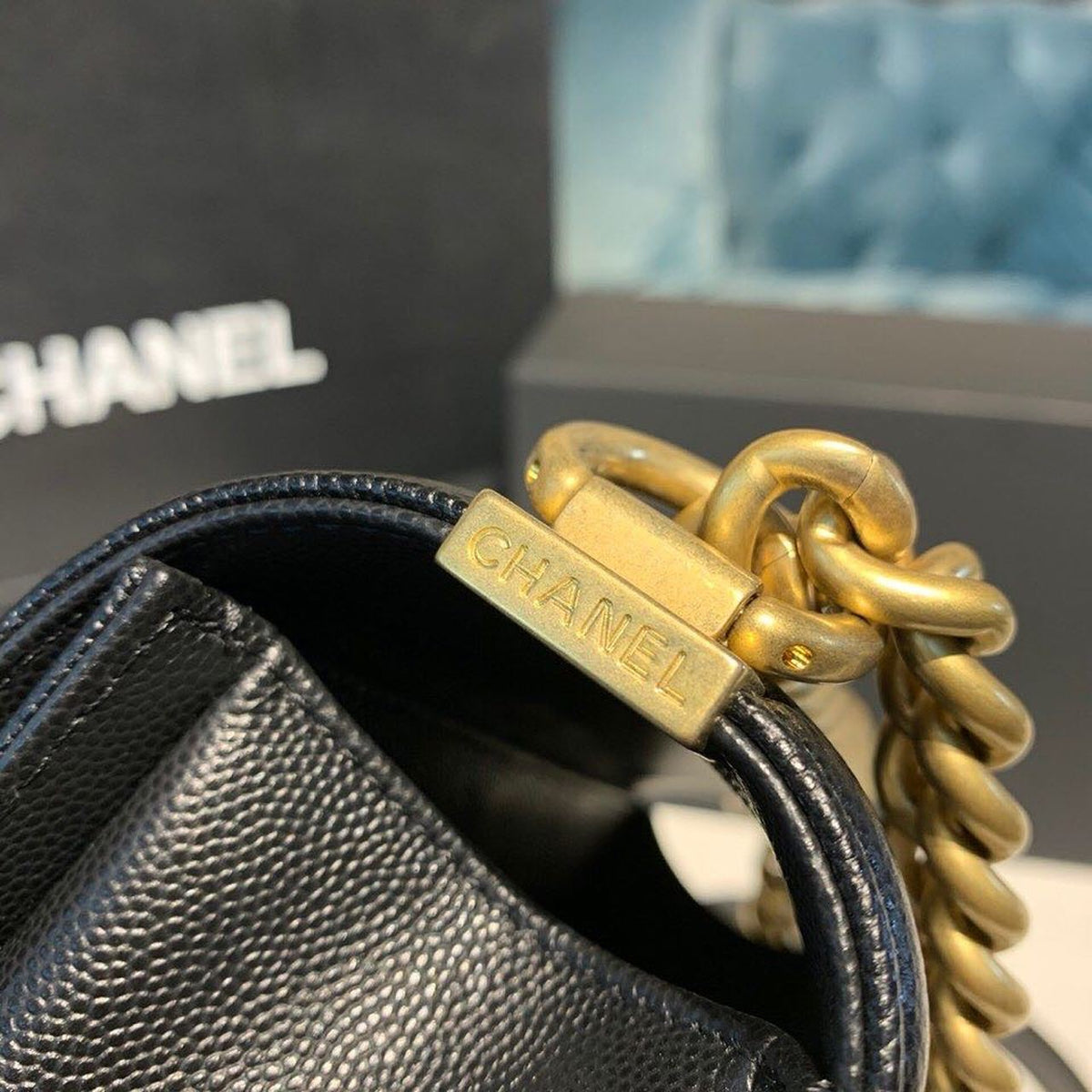Chanel Chevron Boy Bag 20cm Caviar Leather Antique Gold Hardware Fall/Winter Act 1 Collection Black – product image 10