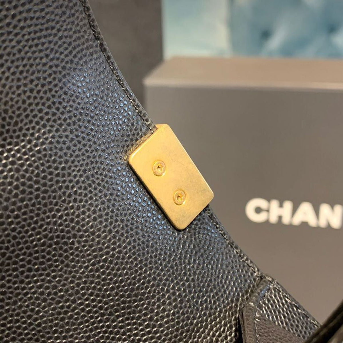 Chanel Chevron Boy Bag 20cm Caviar Leather Antique Gold Hardware Fall/Winter Act 1 Collection Black – product image 11