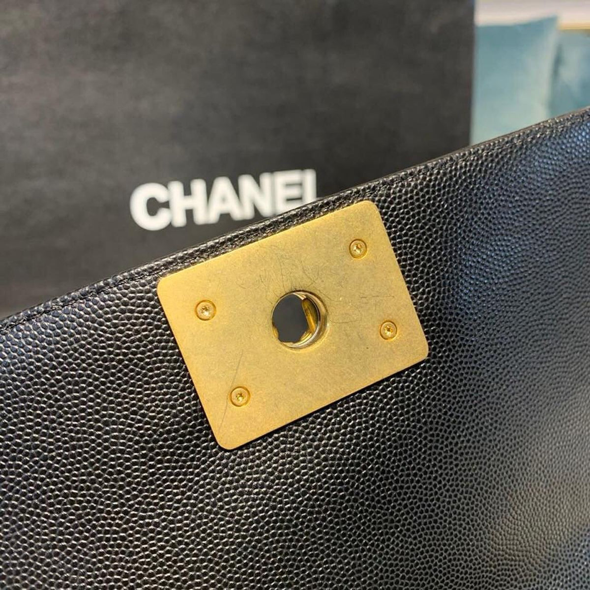 Chanel Chevron Boy Bag 20cm Caviar Leather Antique Gold Hardware Fall/Winter Act 1 Collection Black – product image 13