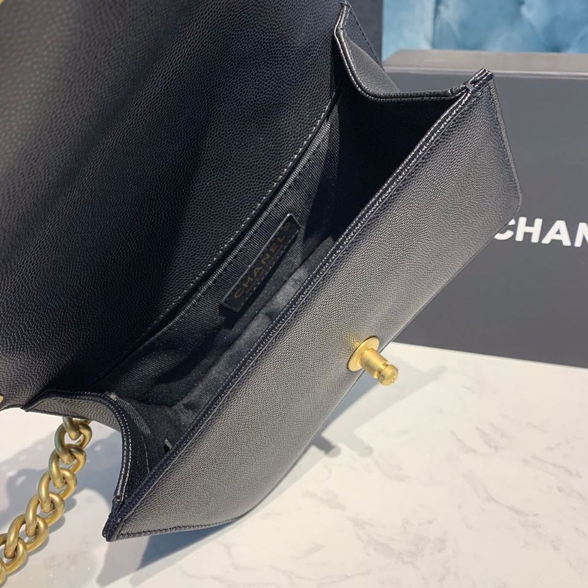 Chanel Chevron Boy Bag 20cm Caviar Leather Antique Gold Hardware Fall/Winter Act 1 Collection Black – product image 16