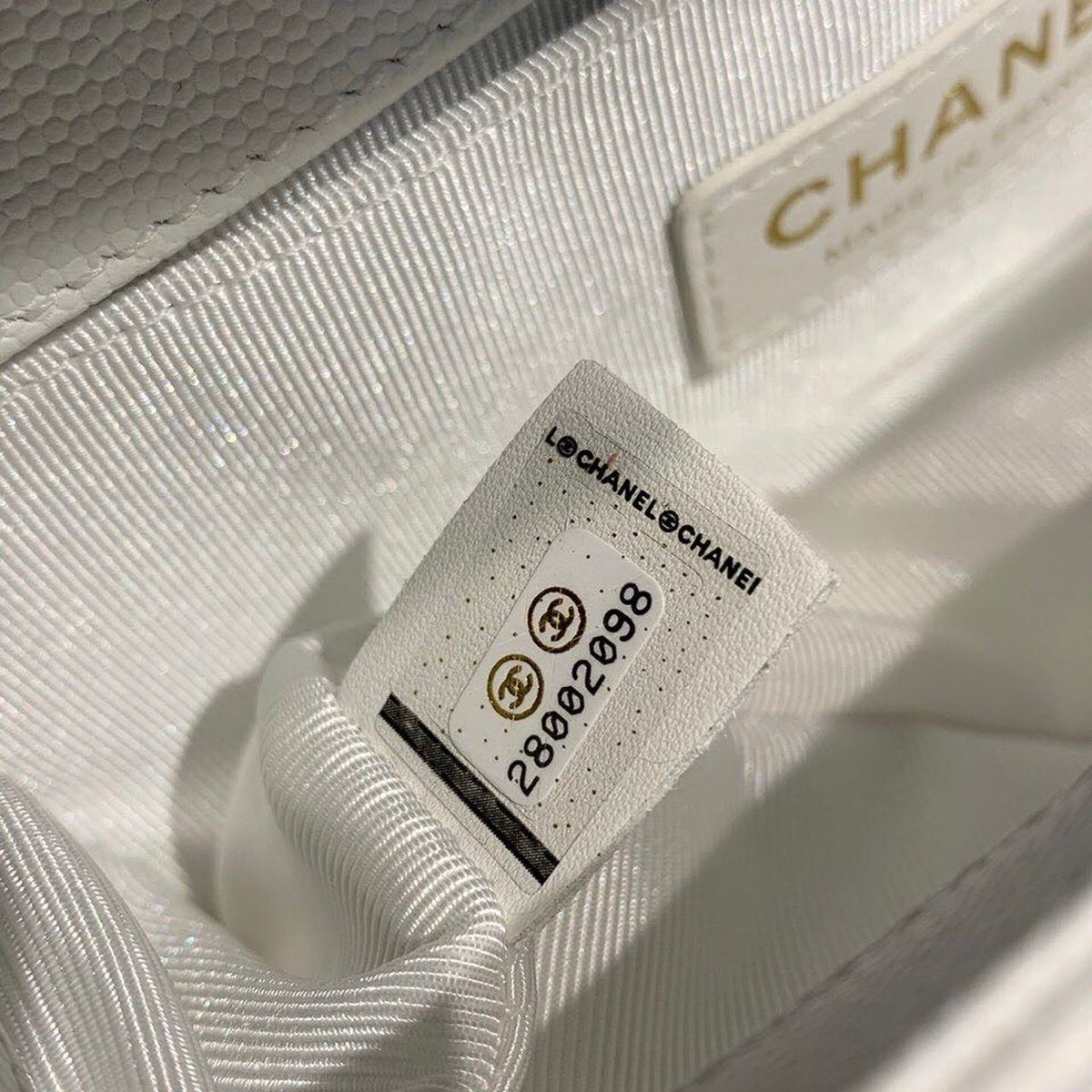 Chanel Quilted Boy Bag 20cm Caviar Leather Antique Gold Hardware Fall/Winter Act 1 Collection White – product image 16