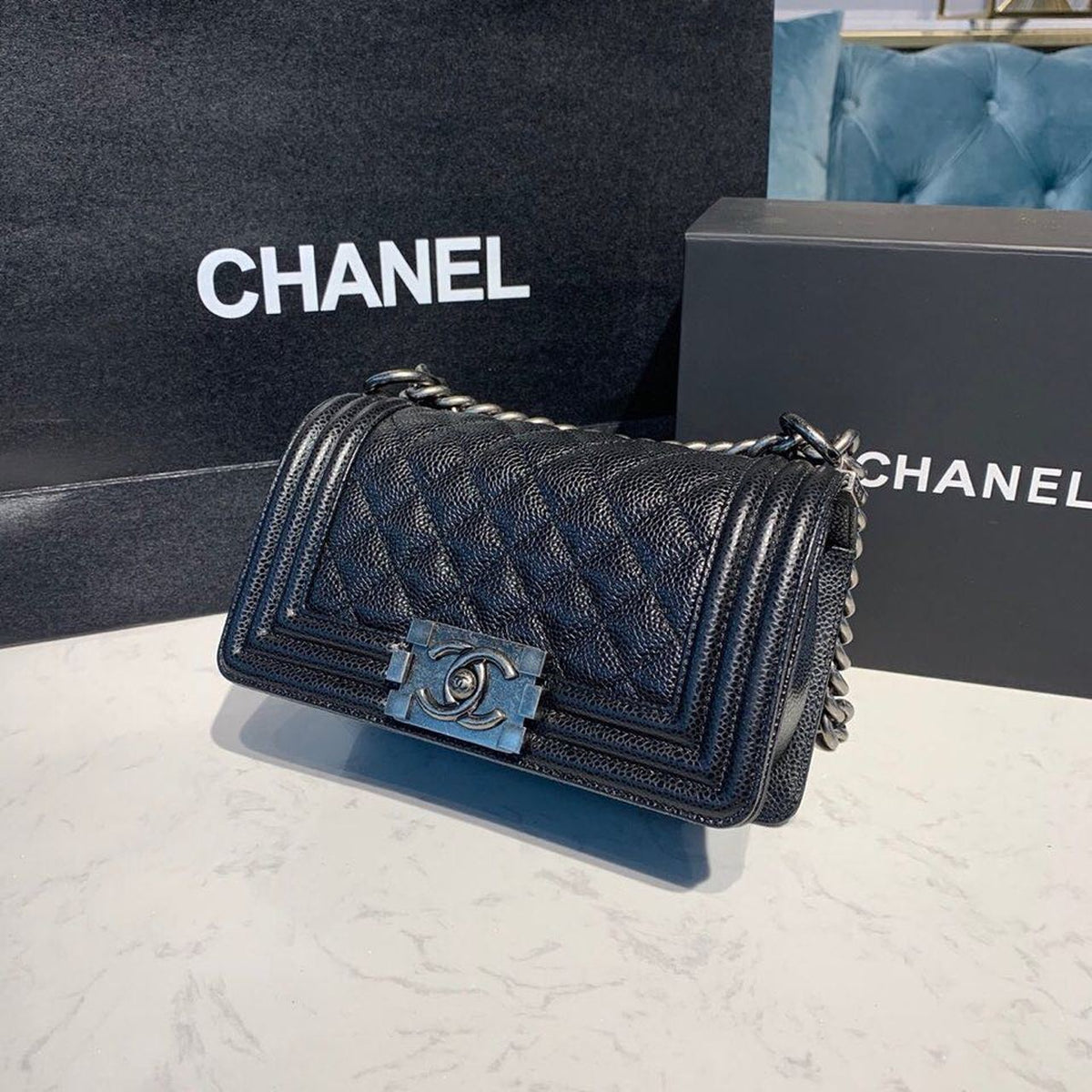 Chanel Quilted Boy Bag 20cm Caviar Leather Antique Silver Hardware Fall/Winter Act 1 Collection Black – product image 4