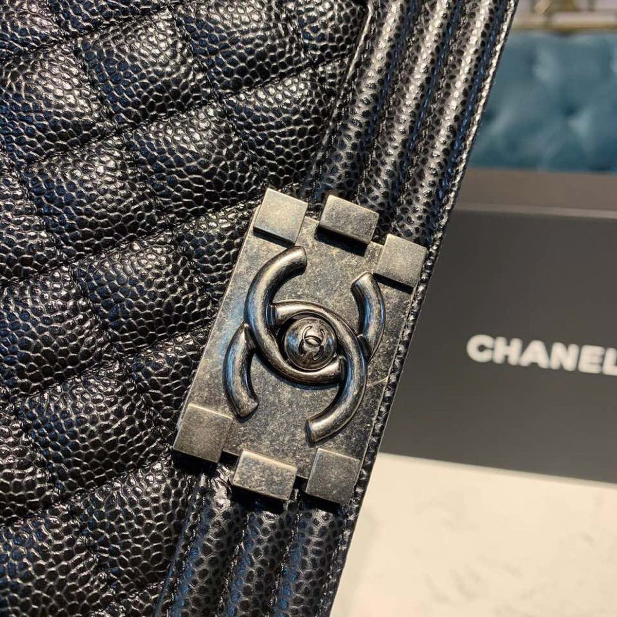 Chanel Quilted Boy Bag 20cm Caviar Leather Antique Silver Hardware Fall/Winter Act 1 Collection Black – product image 6