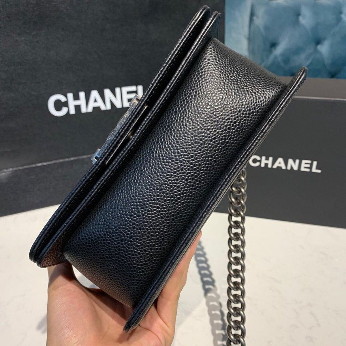 Chanel Quilted Boy Bag 20cm Caviar Leather Antique Silver Hardware Fall/Winter Act 1 Collection Black – product image 9
