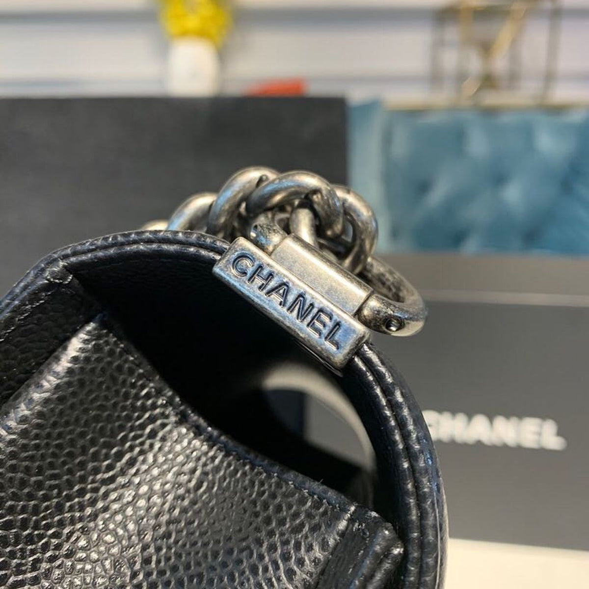 Chanel Quilted Boy Bag 20cm Caviar Leather Antique Silver Hardware Fall/Winter Act 1 Collection Black – product image 10