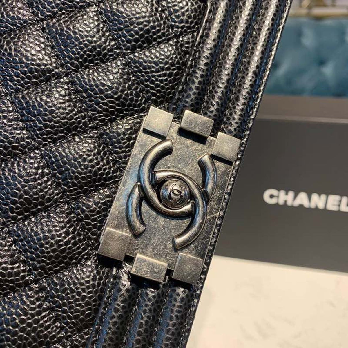 Chanel Quilted Boy Bag 20cm Caviar Leather Antique Silver Hardware Fall/Winter Act 1 Collection Black – product image 7