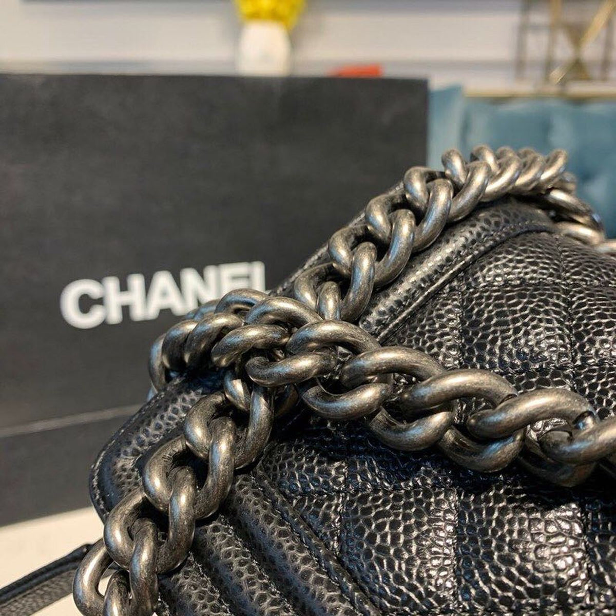 Chanel Quilted Boy Bag 20cm Caviar Leather Antique Silver Hardware Fall/Winter Act 1 Collection Black – product image 11