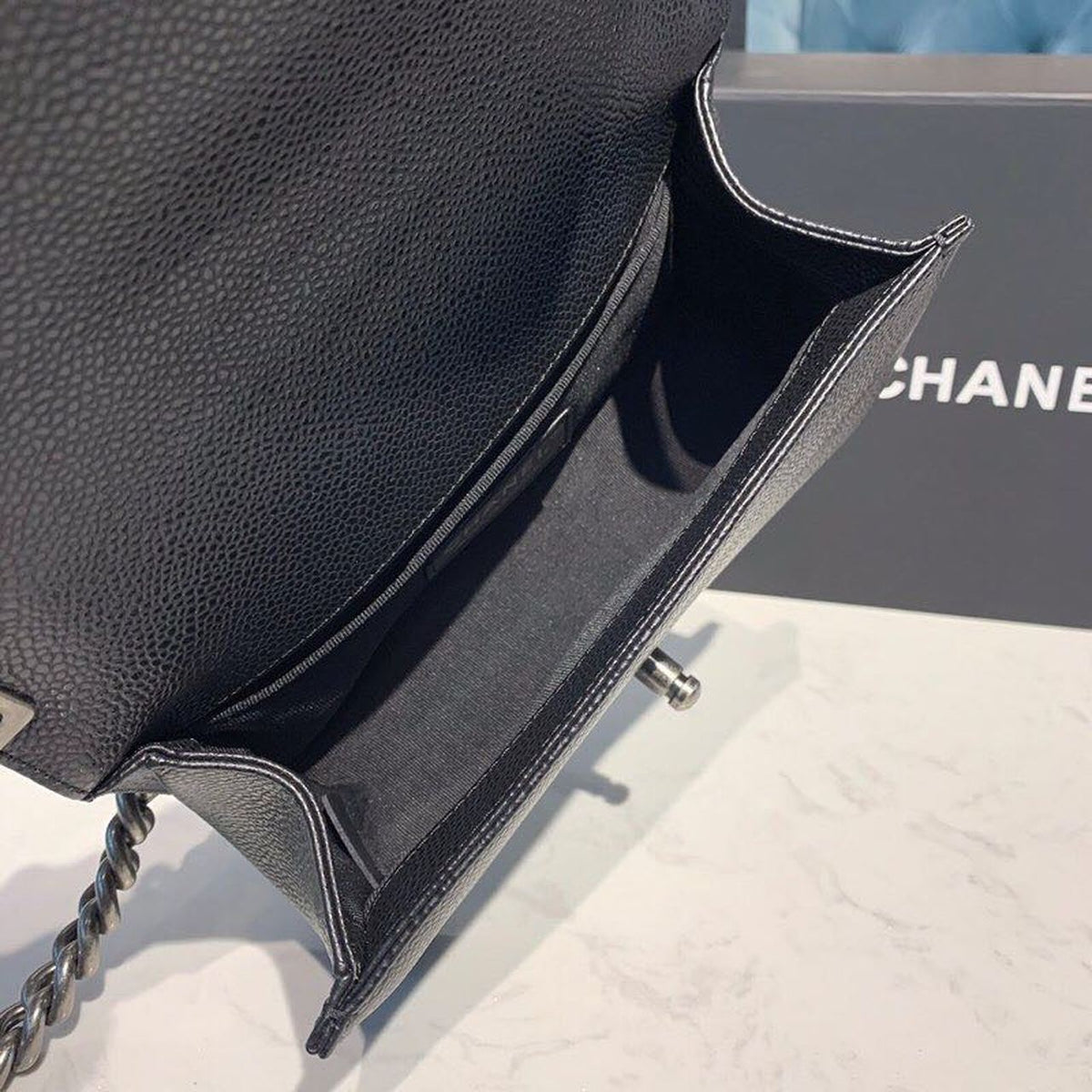 Chanel Quilted Boy Bag 20cm Caviar Leather Antique Silver Hardware Fall/Winter Act 1 Collection Black – product image 15
