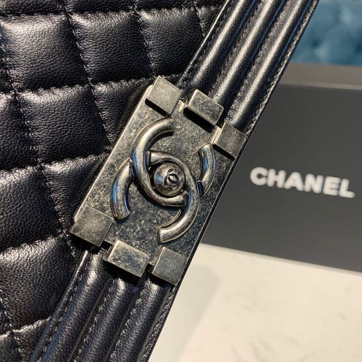 Chanel Quilted Boy Bag 20cm Lambskin Leather Antique Silver Hardware Fall/Winter Act 1 Collection Black – product image 6