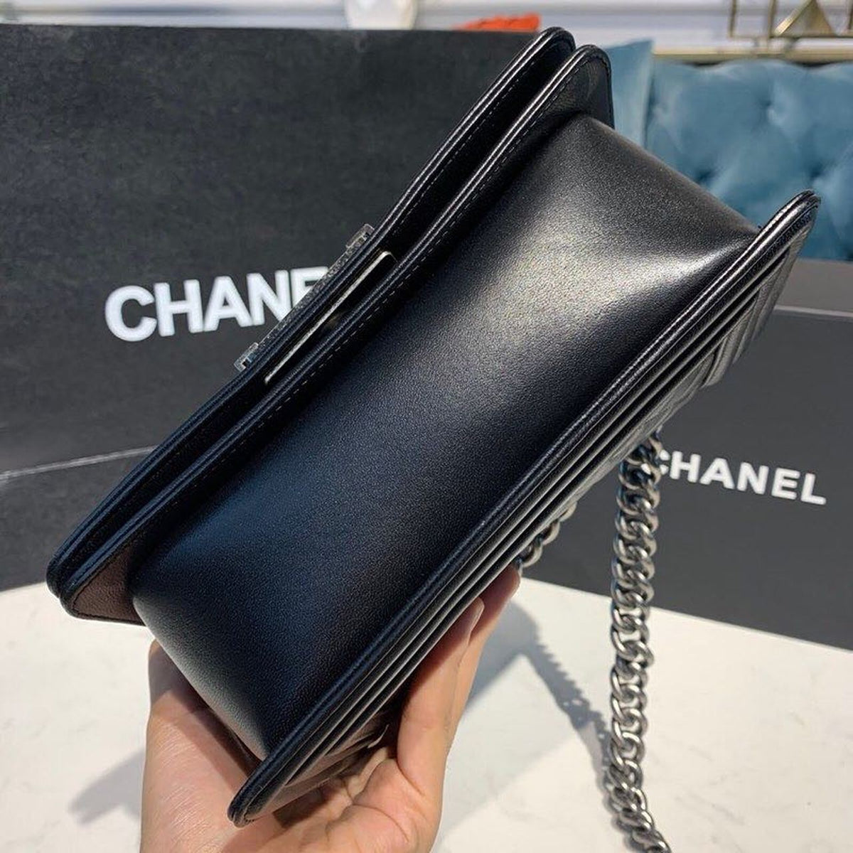 Chanel Quilted Boy Bag 20cm Lambskin Leather Antique Silver Hardware Fall/Winter Act 1 Collection Black – product image 5