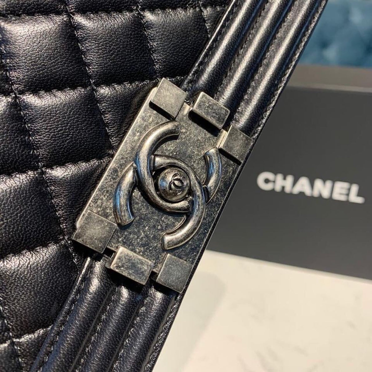 Chanel Quilted Boy Bag 20cm Lambskin Leather Antique Silver Hardware Fall/Winter Act 1 Collection Black – product image 10