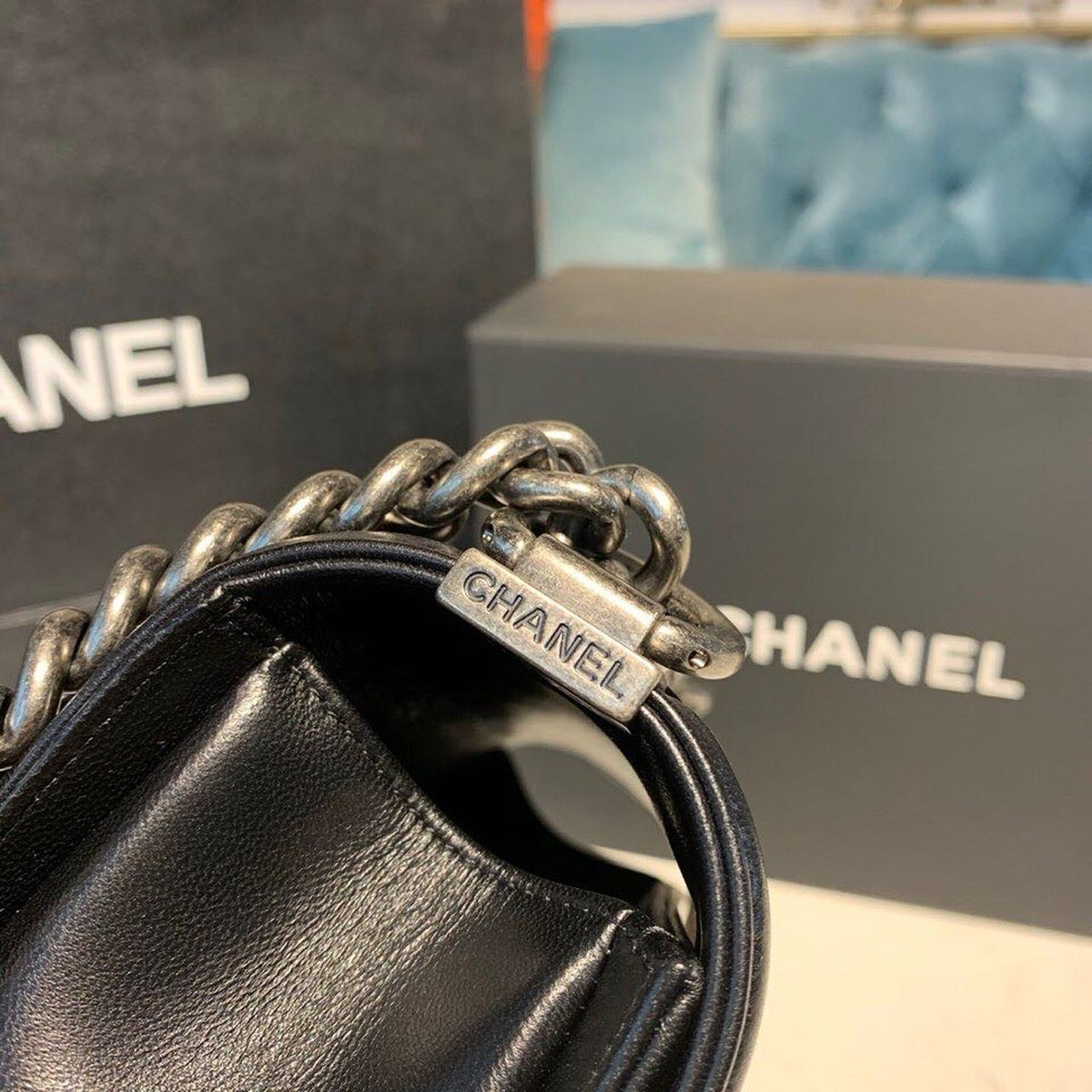 Chanel Quilted Boy Bag 20cm Lambskin Leather Antique Silver Hardware Fall/Winter Act 1 Collection Black – product image 11