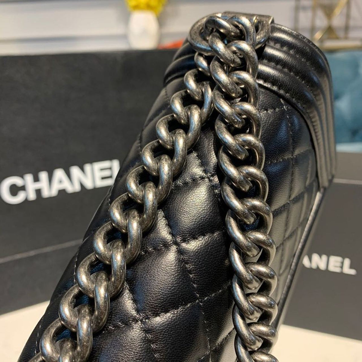 Chanel Quilted Boy Bag 20cm Lambskin Leather Antique Silver Hardware Fall/Winter Act 1 Collection Black – product image 12