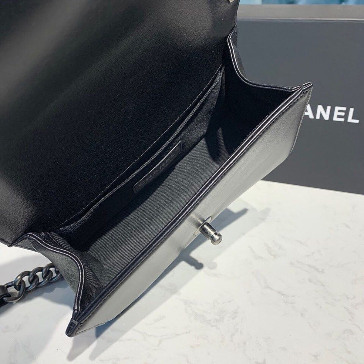 Chanel Quilted Boy Bag 20cm Lambskin Leather Antique Silver Hardware Fall/Winter Act 1 Collection Black – product image 14